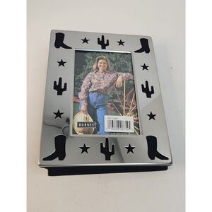 Vintage Burnes of Boston Western Theme Photo‎ Album  Silver Metal & Black Velvet